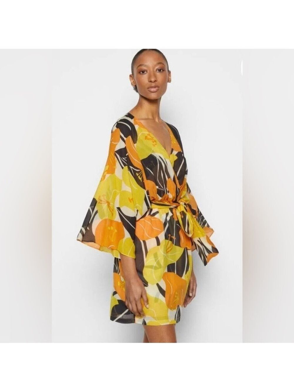 520. NWT! The Kooples Hibiscus Dolman Sleeves Belted kimono Dress